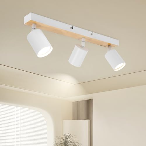 Ketom Deckenstrahler LED Schwenkbarer - Deckenleuchte 3 Flammig - GU10 Deckenlampe Deckenstrahler Holz Weiß - Modern Strahler - Ohne Leuchtmittel von Ketom