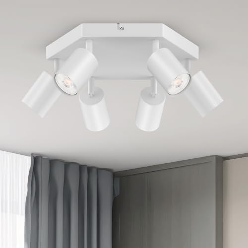 Ketom LED Deckenleuchte GU10 - Schwenkbar Deckenstrahler 6 Flammig - Deckenspots Weiß Strahler - Modern Deckenlampe Diamant - Ohne Leuchtmittel von Ketom