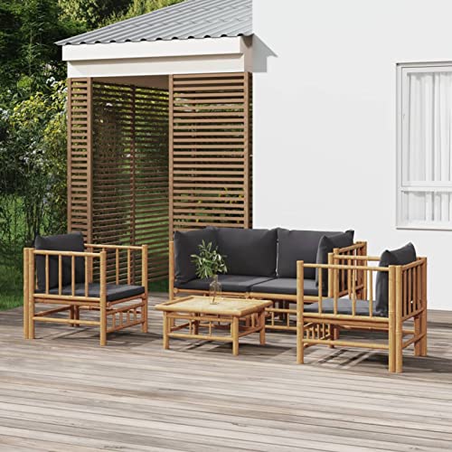 Keyroto 5-TLG Lounge Möbel Outdoor Gartenlounge Outdoor Gartensofa Gartenlounge Set Garten Gartenmöbel Set mit Kissen Bambus Dunkelgrauen von Keyroto