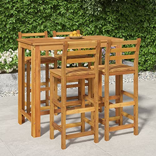 Keyroto 5-TLG. Gartenbar-Set Massivholz Akazie, Balkon Sitzecke, Balkon Tisch Und Stühle, Sitzgruppe Garten, Outdoor Bar, Garten Bartisch Set, Gartenbar von Keyroto