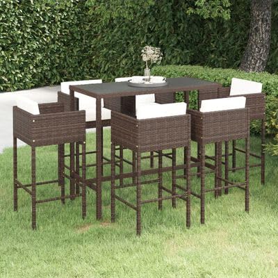 Keyroto 7-TLG. Gartenbar-Set mit Kissen Poly Rattan Braun, Balkon Sitzecke, Balkon Tisch Und Stühle, Sitzgruppe Garten, Outdoor Bar, Garten Bartisch Set, Gartenbar von Keyroto