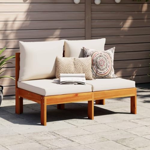 Keyroto Garten Lounge Holz Gartenmöbel Set Holz Balkon Lounge Loungemöbel Holz Lounge Sofa Outdoor Sitzecke Balkon Ecksofa Sofagarnitu Massivholz Akazie-Creme-2-tlg von Keyroto