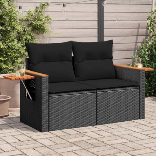 Keyroto Gartenlounge Outdoor Rattan Sofa 2 Sitzer GartenSofa mit Stauraum Sofa Balkon mit Kissen Poly Rattan Schwarz von Keyroto