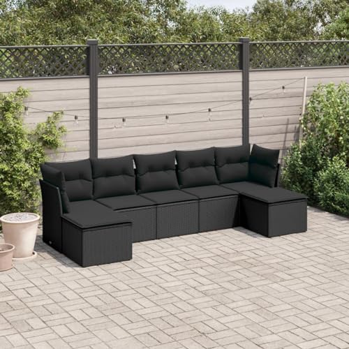 Keyroto Gartenlounge mit Stauraum Balkon Lounge Rattan Sofa Ecklounge Garten Lounge Sofa Outdoor Loungemöbel Gartensofa Ecksofa Sitzecke Balkon-Schwarz-7-tlg von Keyroto