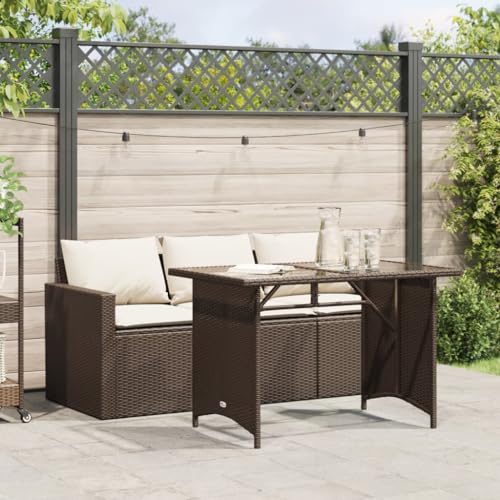 Keyroto Gartensofa 3 sitzer mit Tish Balkonmöbel Kleiner Balkon Balkonmöbel Set Gartenlounge Sofa Lounge Sofa Outdoor Gartenmöbel Klein Garten Essgruppe mit Kissen-Braun- von Keyroto