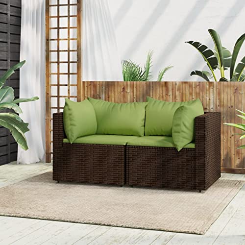 Keyroto Gartensofa Wetterfest Balkonmöbel Lounge Gartenmöbel Klein Balkonsofa Balkonmöbel Kleiner Balkon Garten loungemöbel Set Ecklounge Sofa Outdoor-Braun und Grün-2-tlg von Keyroto