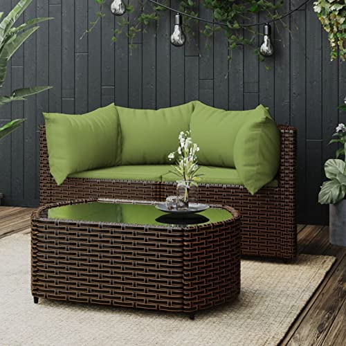 Keyroto Gartensofa Wetterfest Balkonmöbel Lounge Gartenmöbel Klein Balkonsofa Balkonmöbel Kleiner Balkon Garten loungemöbel Set Ecklounge Sofa Outdoor-Braun und Grün-3-tlg von Keyroto