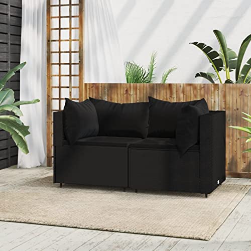 Keyroto Gartensofa Wetterfest Balkonmöbel Lounge Gartenmöbel Klein Balkonsofa Balkonmöbel Kleiner Balkon Garten loungemöbel Set Ecklounge Sofa Outdoor-Schwarz-2-tlg-3 von Keyroto