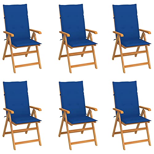 Keyroto Gartenstühle 6 STK. mit Königsblauen Kissen Massivholz Teak, Garten Stühle, Terrassenstühle, Balkon Stuhl, Balkonstühle, Stuhl Garten, Balkonstuhl, Stuhl Balkon von Keyroto