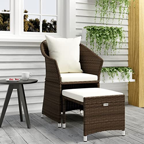 Keyroto Gartenstühle mit Fußhocker Rattansessel Gartensessel Outdoor mit Kissen Braun Poly Rattan von Keyroto