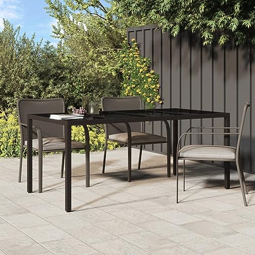 Keyroto Gartentisch Braun 190x90x75 cm Gehärtetes Glas und Poly Rattan, Beistelltisch Garten, Picknicktisch, Terrassen Tisch, Garden Tisch, Balkontisch von Keyroto