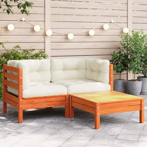 Keyroto Lounge Gartenmöbel Set Gartensofa Gartenlounge Outdoor Holz Loungemöbel Holz Gartenlounge Set Holz Gartensofa mit Kissen und Hocker 2-Sitzer von Keyroto