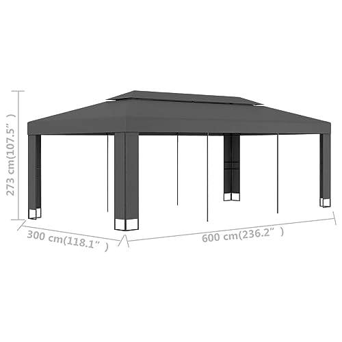 Keyroto Pavillon mit Doppeldach 3 x 6 m Anthrazit, Gartenpavillon, Pavillion, Garten Pavillion, Gazebo, Pavillon Camping, Camping Pavillon von Keyroto