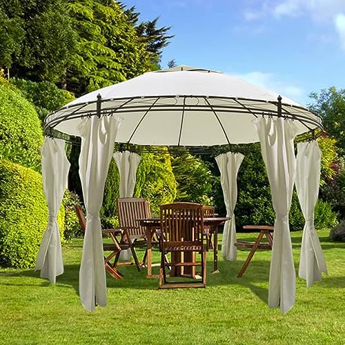 Keyroto Runder Gartenpavillion mit Vorhängen 3,5x2,7 m, Gartenpavillon, Pavillion, Garten Pavillion, Gazebo, Pavillon Camping, Camping Pavillon von Keyroto