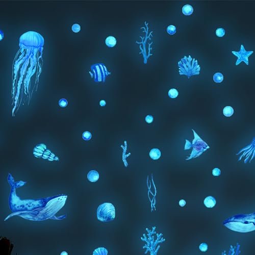 KiKiHong 2 Stück Ozean Meerestiere Leuchtender Wandaufkleber Fluoreszierend Wandaufkleber 3D Wandsticker Leuchtend Meerestiere für Wohnzimmer Kinderzimmer von KiKiHong