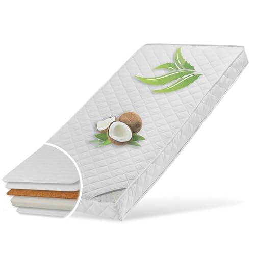 Kids Collective Babymatratze 60x120 cm KOKOS mit gestepptem Aloe Vera-Bezug, 10 cm hoch, Babymatratze Kindermatratze 60 x 120 Kokos-Matratze für Babybett oder Kinderbett, Körpergewicht bis 60kg von Kids Collective