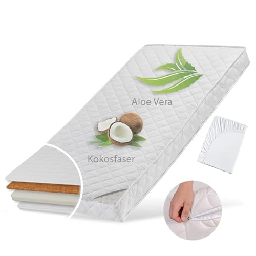 Kindermatratze 80x160 cm KOKOS mit Aloe Vera-Bezug, Spannbettlaken, 10 cm hoch, Babymatratze Kindermatratze 80 x 160 Kokos-Matratze für Babybett oder Kinderbett, bis 60kg von Kids Collective