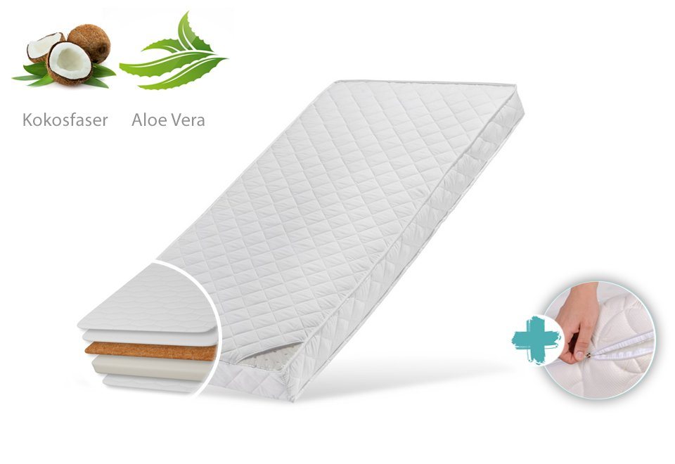 Kindermatratze KOKOS mit gestepptem Aloe Vera-Bezug, Kids Collective, 10 cm hoch, Babymatratze 60x120I70x140I80x160I80x180I90x200 von Kids Collective