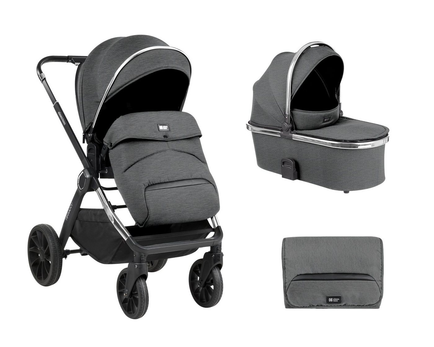 Kikkaboo Kombi-Kinderwagen Kinderwagen Tiffany 2 in 1, Babywanne, Sportsitz, Wickeltasche, PU-Räder von Kikkaboo