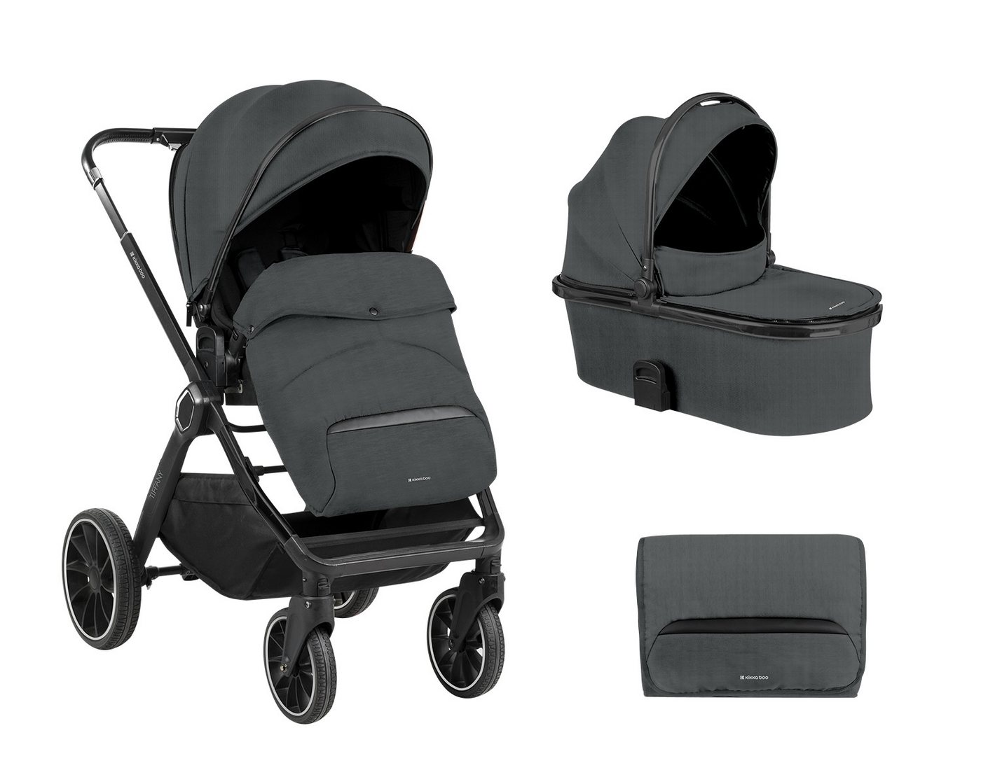 Kikkaboo Kombi-Kinderwagen Kinderwagen Tiffany 2 in 1, Babywanne, Sportsitz, Wickeltasche, PU-Räder von Kikkaboo