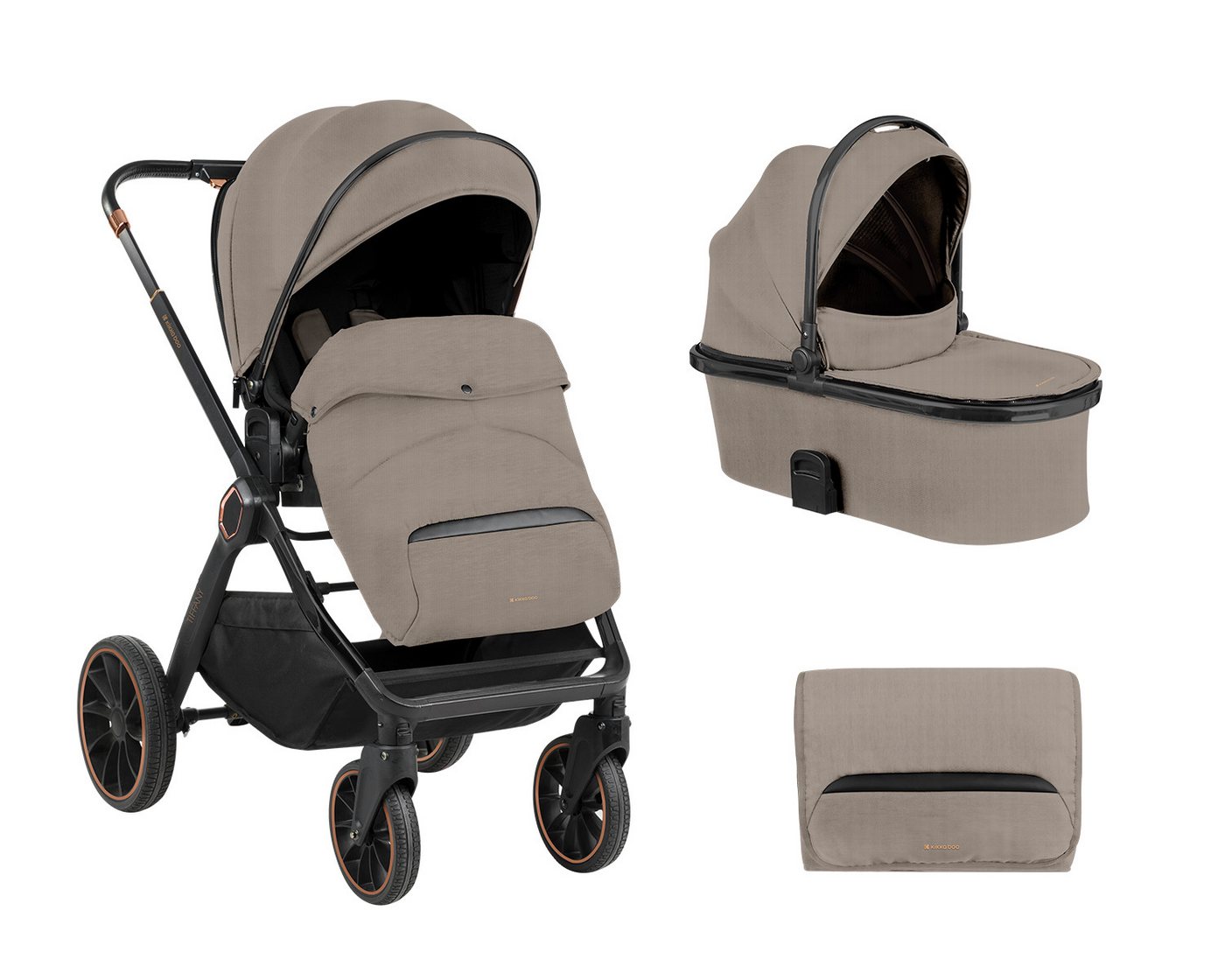 Kikkaboo Kombi-Kinderwagen Kinderwagen Tiffany 2 in 1, Babywanne, Sportsitz, Wickeltasche, PU-Räder von Kikkaboo