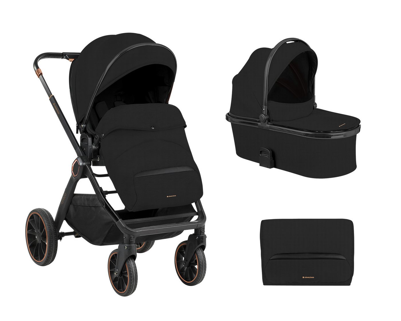 Kikkaboo Kombi-Kinderwagen Kinderwagen Tiffany 2 in 1, Babywanne, Sportsitz, Wickeltasche, PU-Räder von Kikkaboo