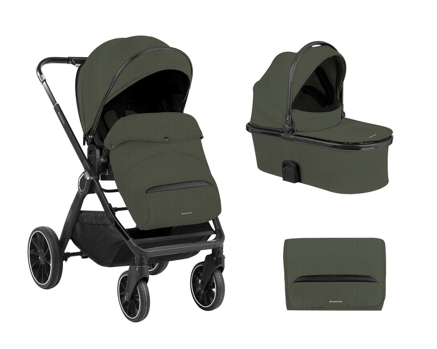 Kikkaboo Kombi-Kinderwagen Kinderwagen Tiffany 2 in 1, Babywanne, Sportsitz, Wickeltasche, PU-Räder von Kikkaboo