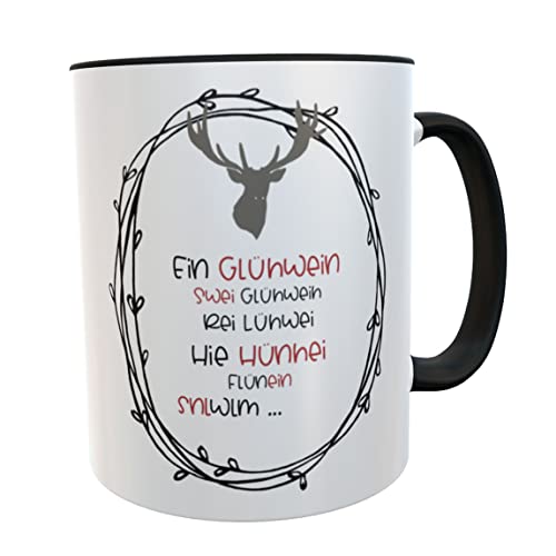 Glühweintasse Punschtasse Hirschkopf mit Namen Tasse Becher Weihnachten Christmas X-Mas (Hirsch - Schwarz) von Kilala