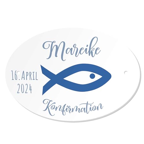 Personalisiertes Namenschild zur Konfirmation Fisch blau Türkranz Deko Eingng Mädchen Junge von Kilala
