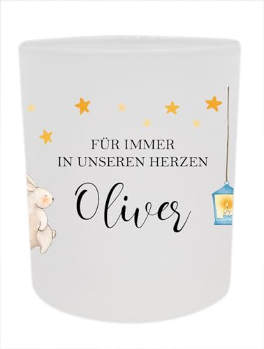 Teelicht für Kinder Trauer Kerze Trost Schutzengel mit Spruch Fehlgeburt Geschenk (Hase-Für-Immer) von Kilala