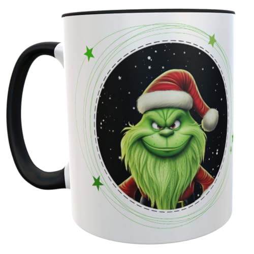 personaliesiertes Wichtelgeschenk Tasse Grinsch 2023 mit lustigen Spruch Glühweinbecher Wichteln, Weihnachtsfeier Weihnachten Geschenk Kollegen (Merry Grinchmas! schwarz) von Kilala