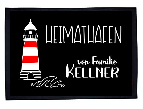 Kilala personalisierte Fußmatte Maritime weiß Heimathafen Leuchturm 50x35cm Fußabtreter Türmatte (Leuchtturm rot) von Kilala