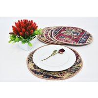 Kelim Supla Teppich, Tischset, 6Er Set, 10"x10" Küchendekoration, Speiseaccessoire, Geschenkteppich Supla, Mauspad, 37 von KilimPillowOriental