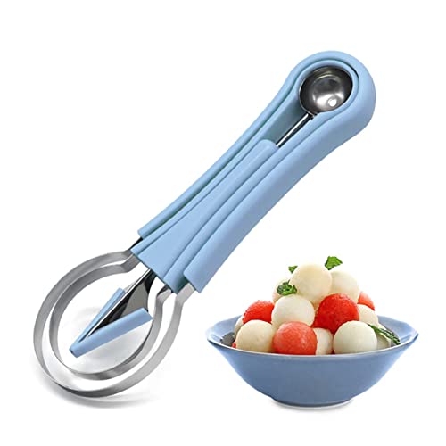 Melonen-Baller-Set,Multifunktion Obst Werkzeug Küchenhelfer Set 4 in 1 Melon Ball Fruit Scoop Cutter Set, Fruchtschnitzmesser,Schnitzmesser für DIY-Obstsalate (blue) von KinMokusei