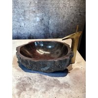 Naturstein Waschbecken Schwarzer Marmor 15 X 40-50 cm | Rundes Marmorwaschbecken Für Das Badezimmer Aus Rustikalem von KinareeDE