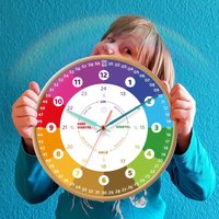 Schulanfang Geschenk Regenbogenuhr Wanduhr Ohne Ticken Uhr Lesen Lernen Waldorf Montessori Bruchzahl & Textangabe von Kinderlernuhren