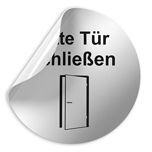 Türschilder24 Folienschild Schild - D = 100 mm PVC Silber - Robuste Kratzfeste Folie - UV beständig - Perfekt für Glastüren und alle glatten Flächen (Bitte Tür schließen) von Türschilder24