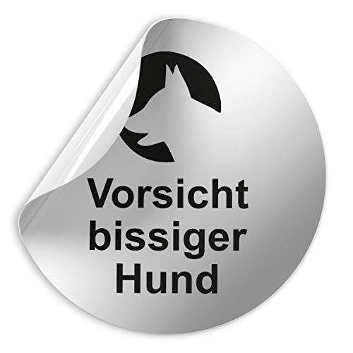 Türschilder24 Leitsysteme Folienschild Schild - D = 100 mm PVC Silber - Robuste Kratzfeste Folie - UV beständig - Perfekt für Glastüren und alle glatten Flächen (Vorsicht bissiger Hund) von Türschilder24