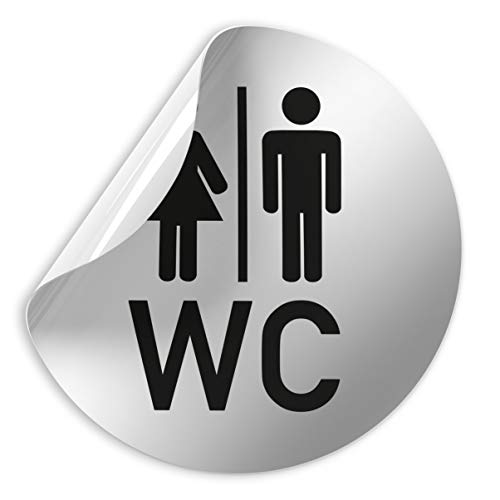 Türschilder24 Folienschild Schild - D = 100 mm PVC Silber - Robuste Kratzfeste Folie - UV beständig - Perfekt für Glastüren und alle glatten Flächen (WC Toiletten Piktogramm (Design B)) von Türschilder24