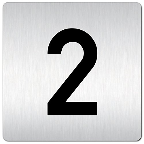 Türschilder24 XXL Schild • 125 x 125 mm • Zahl Zahlen-Türnummern Ziffern • 1,5 mm Aluminium Vollmaterial • 100% Made in Germany (A: Mit doppelseitig klebenden Montagestreifen, Zahl/Ziffer 2) von Türschilder24