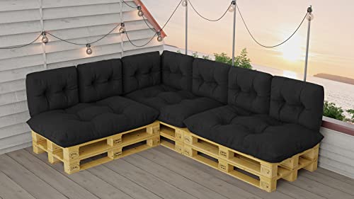 King Matratzen Palettenkissen Set für Europaletten wasserdicht sitzkissen rückenkissen Indoor und Outdoor 120x80 60x40 3 Farben (10ER Set GRAU SCHWARZ (12)) von King Matratzen