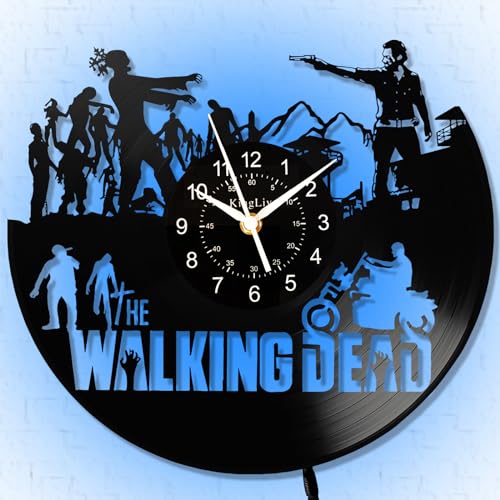 KingLive Walking Theme Dead Vinyl Record Clock, 30,5 cm LED-Wanduhr, Glow in The Dark Record Geschenk für Walking Dead Fans, 7 Farben Nachtlicht, stille Uhr für Wohnzimmer Schlafzimmer von KingLive