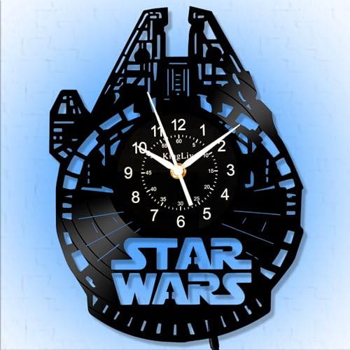 Luke Decor Vinyl Uhr, Star Clock Krieg Sci-Fi Filme Thema 12 Zoll LED Nachtlicht Zimmer Dekoration 7 Farben Dekoration Wanduhr, leuchtende Geschenke für Filmliebhaber, Geburtstagsgeschenk von KingLive