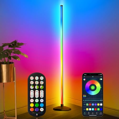 KingSom LED Stehlampe Wohnzimmer,360° Drehbare Ecklampe RGB,Stehlampe Dimmbar mit Fernbedienung und APP,16 Millionen Farben, Musikmodi,DIY-Modus & Timing,Ecklampe Smart für Schlafzimmer,Gaming Schwarz von KingSom