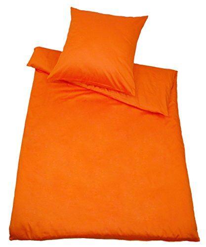 Kinzler B-10000/09 hochwertige Baumwoll-Satin Bettwäsche Uni, modern, 80x80 + 135x200 cm, orange von MESANA