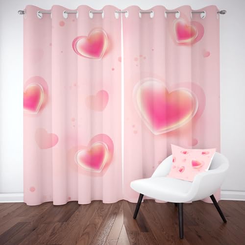 Kioldoq Rosa Herz Verdunkelungsvorhang für Schlafzimmer, Modern Einfache Gardine mit Osen 2er Set 225x140 cm Thermovorhang Kälteschutz, Kind Mädchen Blickdicht Vorhang Wohnzimmer Kioldoq Rosa Herz Verdunkelungsvorhang für Schlafzimmer, Modern Einfache Gardine mit Osen 2er Set 225x140 cm Thermovorhang Kälteschutz, Kind Mädchen Blickdicht Vorhang Wohnzimmer von Kioldoq