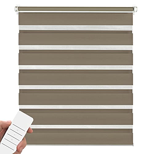 Elektrisches Doppelrollo für Fenster, Klemmfix ohne Bohren, Rollo mit Akku, transparent lichtundurchlässig – 75x150 cm Mocca – Duo Rollo Klemmträger von Kirsch Innovation