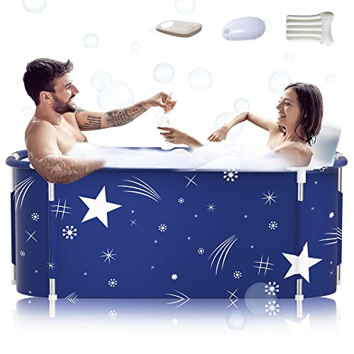 140cm tragbare faltbare Badewanne mit Metallrahmen, große Familie Badewanne für Erwachsener, effiziente Umstellung von heißer und kalter Badewanne 140cmX60cmX55cm von Kiseely