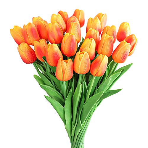 Kisflower 30Pcs Künstliche Tulpen Latex Tulpen Blumen Gefälschter Tulpenstrauß Echte Berührungsblumen für Dekor (Orange) von Kisflower