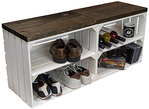 Kistenkolli Altes Land 2er Set Obstkiste aus Holz & Holzplanken Schuhschrank Hocker Sitzbank Weinablage Weinschrank Holzbank Regalkiste 50 x 29 x 43cm L x T x H von Kistenkolli Altes Land